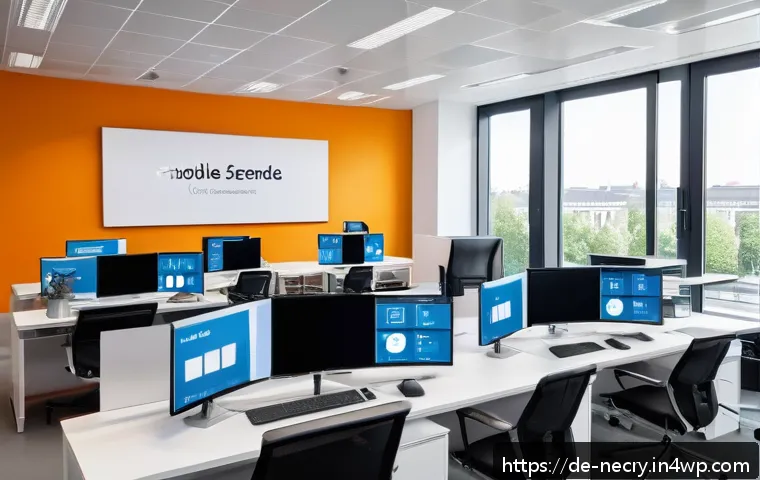 모바일 디바이스 관리의 중요성 - A modern office environment in Germany showcasing a diverse team of professionals managing multiple ...
